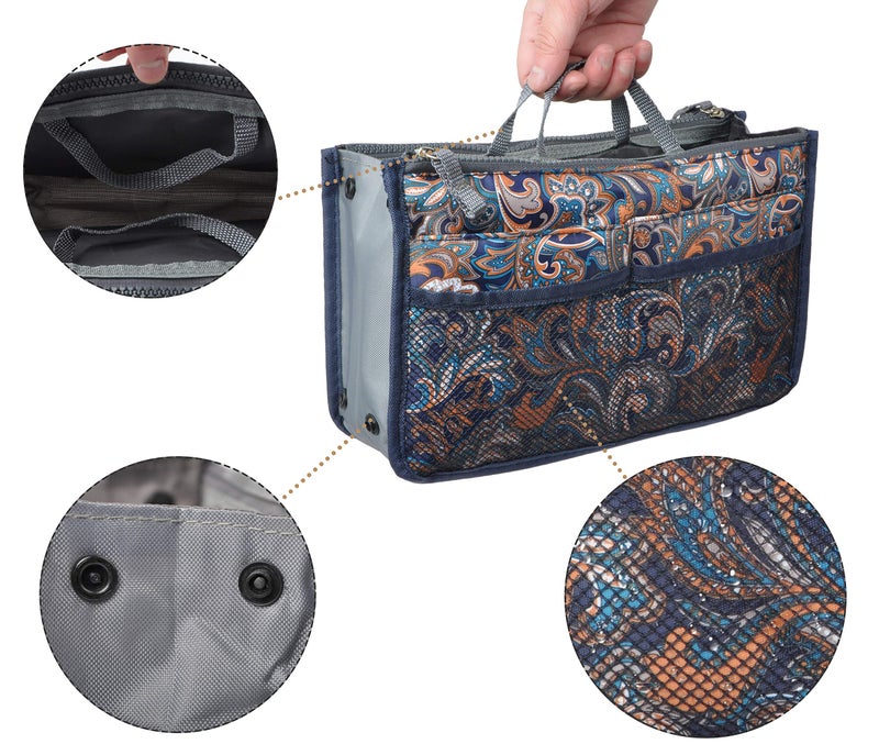 Vercord Purse Organizer Insert for Handbags Bag Organizers Inside Tote Pocketbook Women Nurse Nylon 13 Pockets Splash Wave Medium - Image 4
